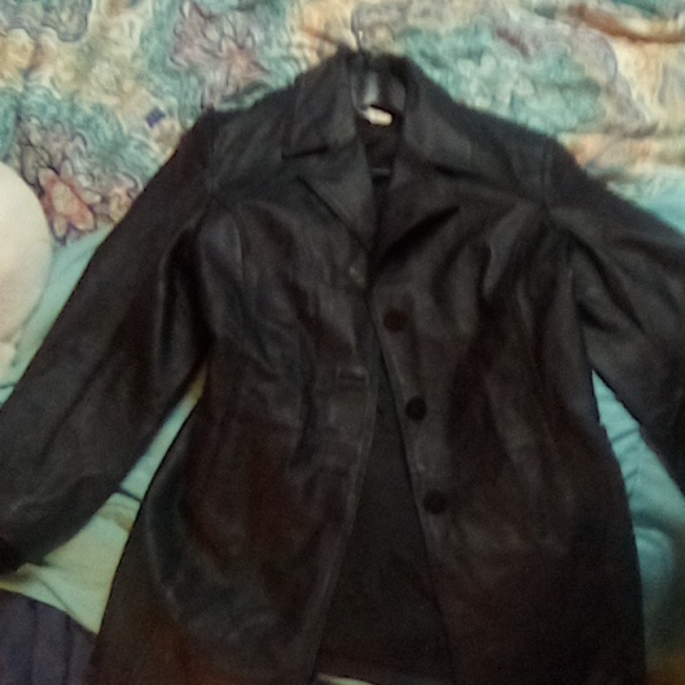 Worthington black leather mens coat